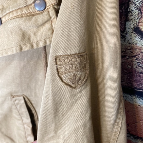 ROOTS distressed cargo khaki military utility cotton linen jacket size S - Picture 9 of 13